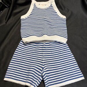 Cat & Jack Kids Blue White Striped Knit 2 Piece Tank Top and Shorts Set 5T EUC